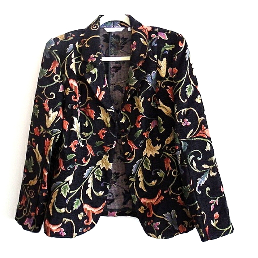 Erin London Black Multi-Colored Floral Blazer M
